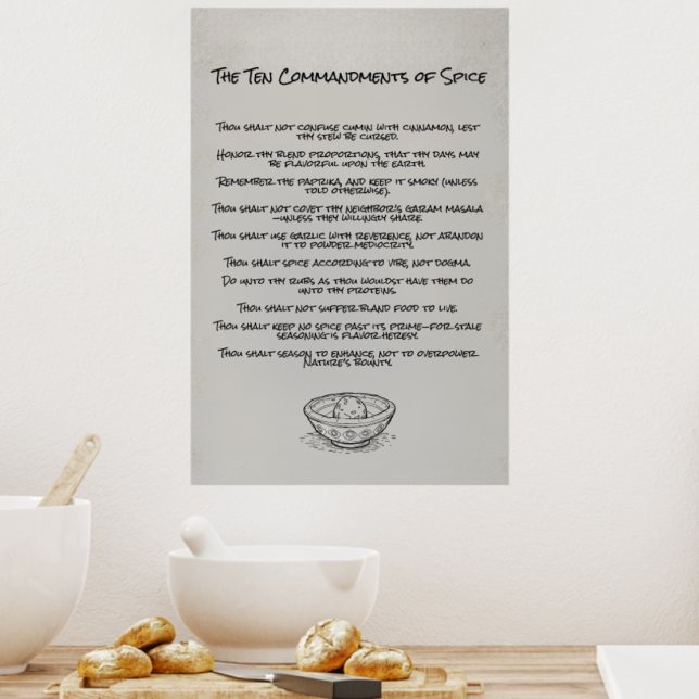 Affiche Funny Ten Commandments of Spice Kitchen Wall Art (Créateur téléchargé)
