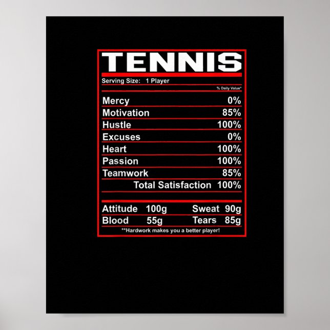 Affiche Funny Tennis Nutrition Faits Femmes Hommes (Devant)