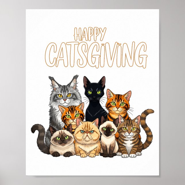 Affiche Funny Thanksgiving Cat Lovers Gift Happy Catsgivin (Devant)