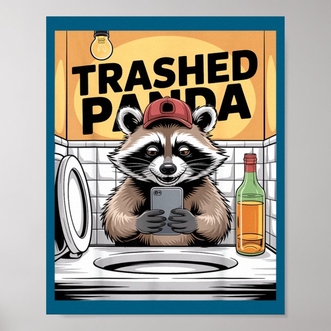 Affiche Funny Trashed Panda Raccoon Gets Drunk  (Devant)