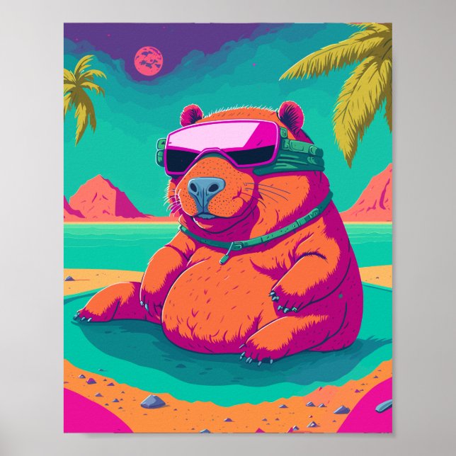 Affiche Funny Tropical Cyberpunk Capybara Art (Devant)