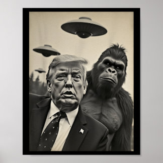 Affiche Funny Trump Bigfoot Selfie Avec Ufos Alien Étrange