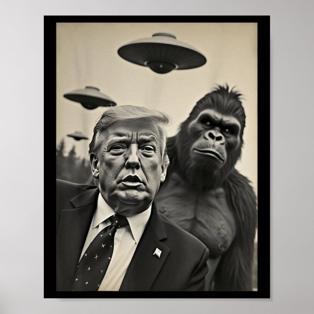 Affiche Funny Trump Bigfoot Selfie Avec Ufos Alien Étrange (Devant)