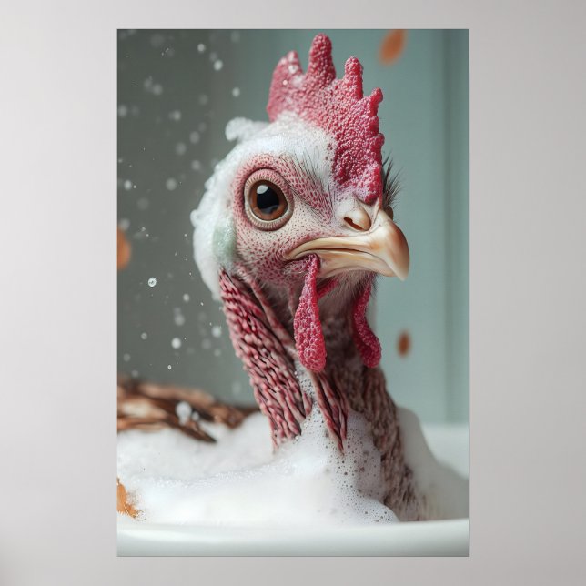 Affiche Funny Turkey Bubble Bath Art, Farmhouse Bathroom (Devant)