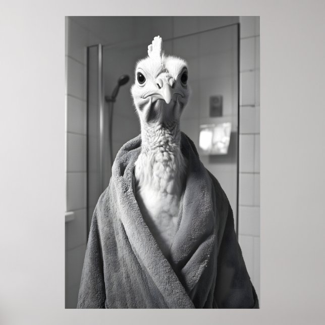 Affiche Funny Turkey in Bathrobe Print, Rustic Farmhouse (Devant)