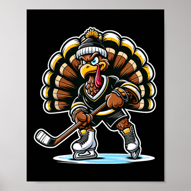 Affiche Funny Turkey Playing Ice Hockey Thanksgiving Sport (Devant)
