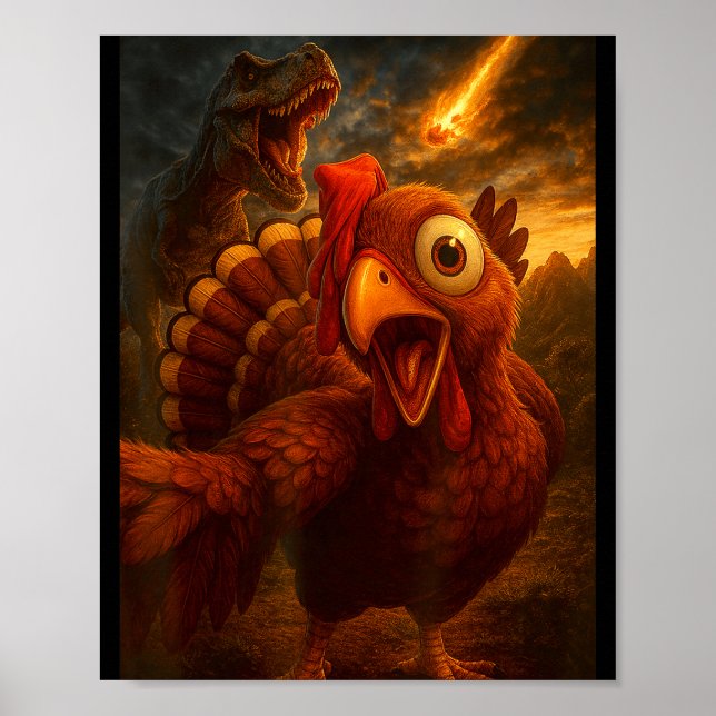 Affiche Funny Turkey Selfie With Dinosaur And Meteor Acaly (Devant)