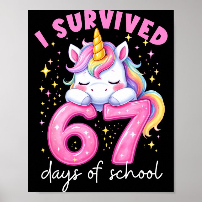 Affiche Funny Unicorn I Survived 67 Days Of School Meme Fo (Devant)