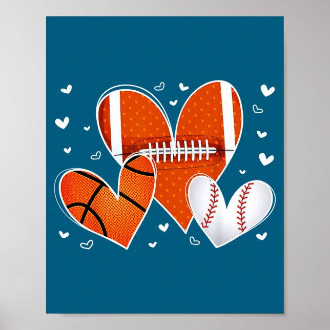 Affiche Funny Valentines Baseball Basketball Football Hear (Devant)