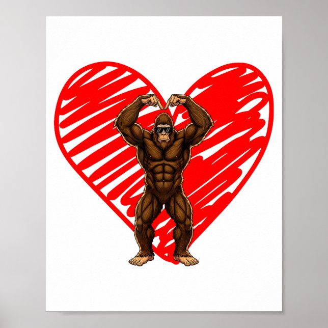 Affiche Funny Valentines Day Bigfoot Sungles In Heart Sasq (Devant)