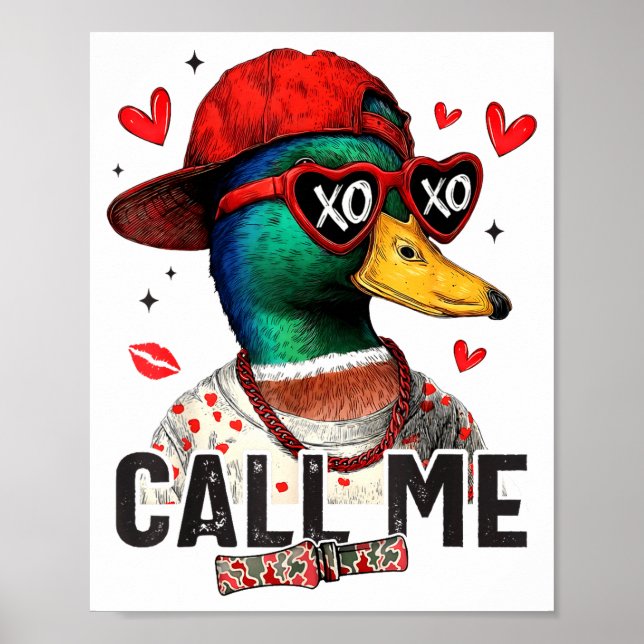 Affiche Funny Valentines Day Call Me Duck Hunting Men Wome (Devant)