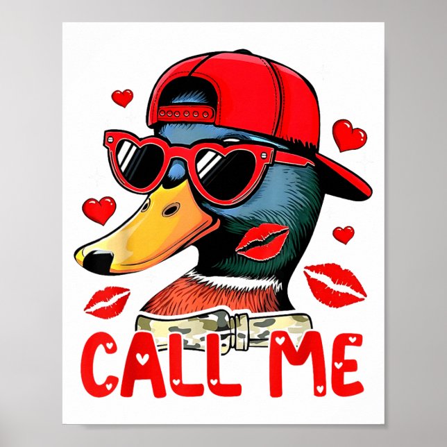 Affiche Funny Valentines Day Call Me Duck Hunting Men Wome (Devant)