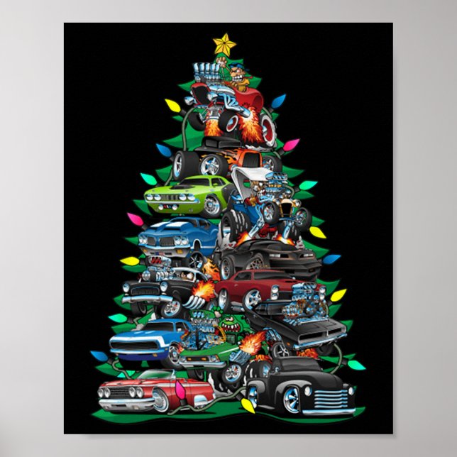 Affiche Funny Voiture Arbre de Noël Clic Muscle Voitures A (Devant)