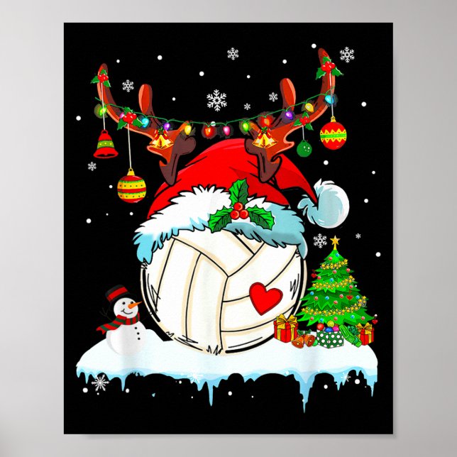 Affiche Funny Volleyball Christmas Reindeer Santa Hat Ligh (Devant)