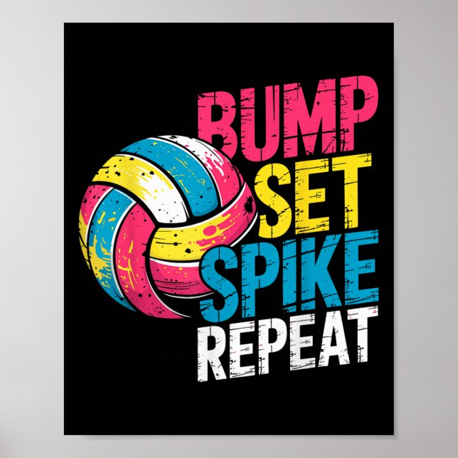 Affiche Funny Volleyball Joke Bump Set Spike Repeat Player (Devant)