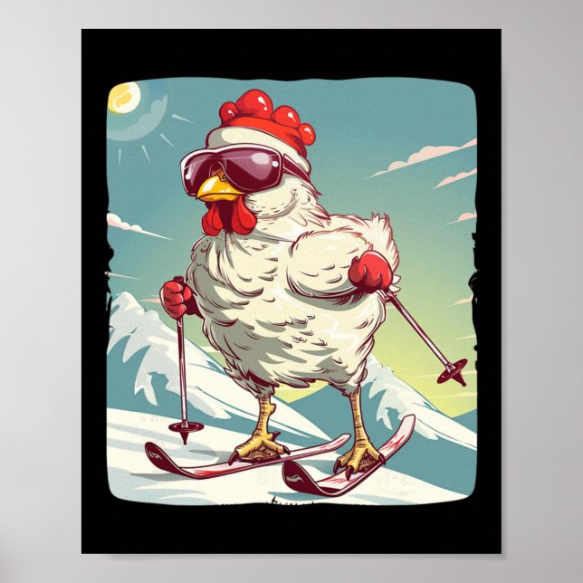 Affiche Funny Winter Chicken With Cross-country Skiing Sho (Devant)