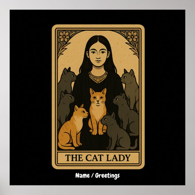 Affiche Funny Witchy Gothique Chat Lady Tarot Carte Magiqu (Devant)