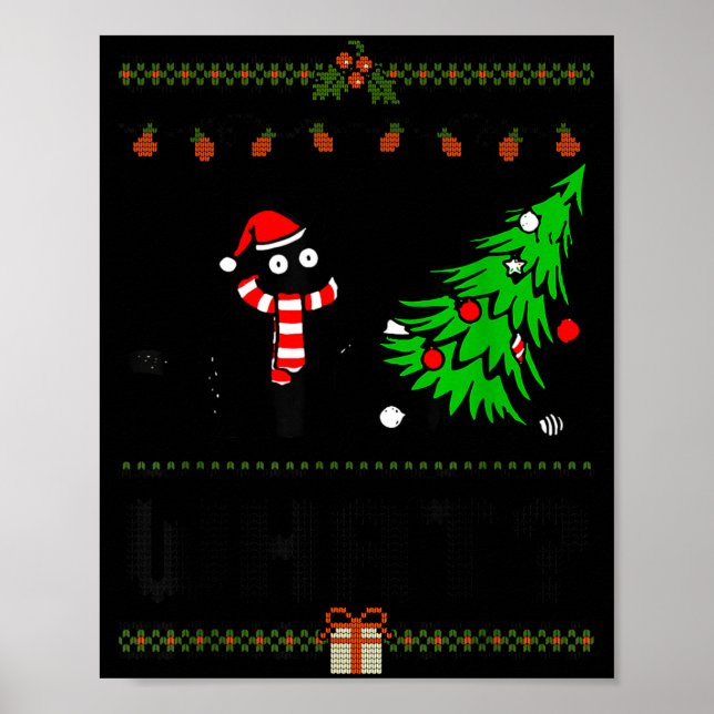 Affiche Funny Xmas Black Cat Pushing Christmas Tree Over C (Devant)