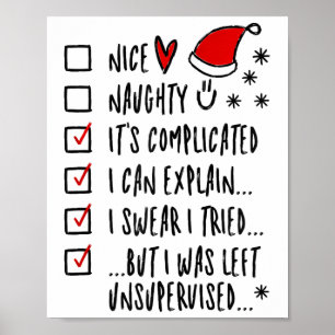 Affiche Funny Xmas - Nice Naughty Liste Je Peux Expliquer 