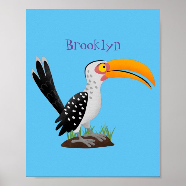 Affiche Funny yellow billed hornbill safari bird cartoon (Devant)
