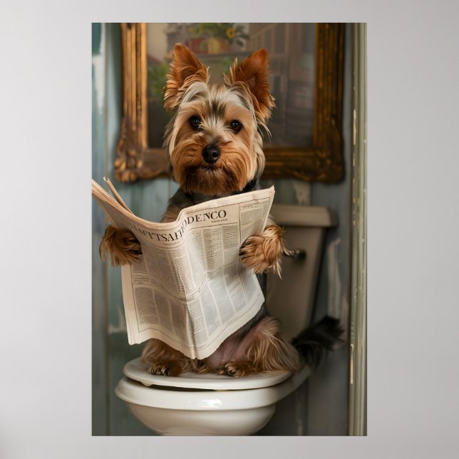 Affiche Funny Yorkshire Terrier Bathroom Print, Dog (Devant)