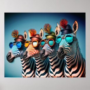 Affiche Funny Zebras mignon Zoo Animaux Fête Casquettes Lu