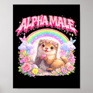 Affiche Furet mignon arc-en-ciel floral drôle pour hommes
