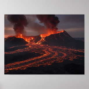 Affiche Fureur volcanique : éruption et écoulement au crép