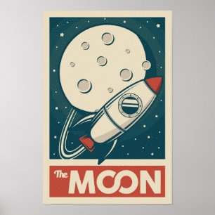 Affiche Fusée Galaxy Rétro Lune