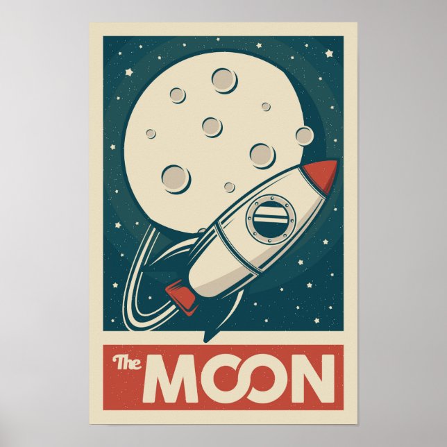 Affiche Fusée Galaxy Rétro Lune (Devant)