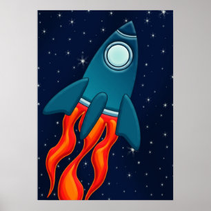 Affiche Fusée spatiale mignonne et conception d'espace ext