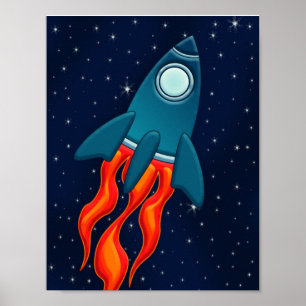 Affiche Fusée spatiale mignonne et conception d'espace ext