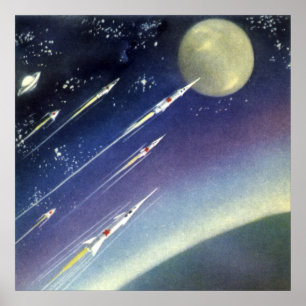 Affiche Fusées de science-fiction vintage dans l'espace pa