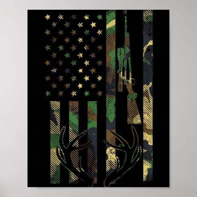 Affiche Fusil à drapeau américain camouflé bois de cerf ch (Devant)