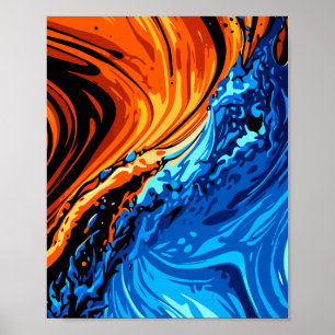 Affiche Fusion Abstraite de Feu et d'Eau