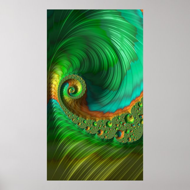 Affiche Fusion de la menthe spirale Fractale Art Abstrait (Devant)