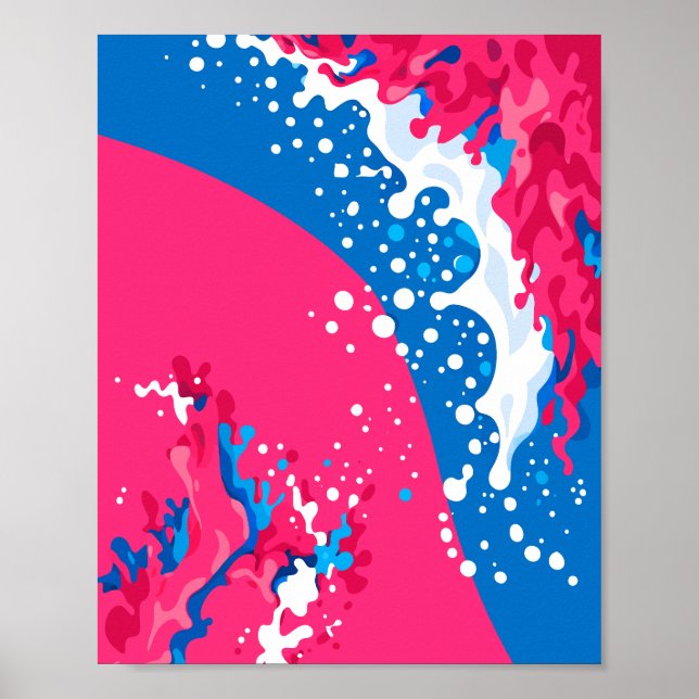Affiche Fusion dynamique de vagues roses, bleues et blanch (Devant)