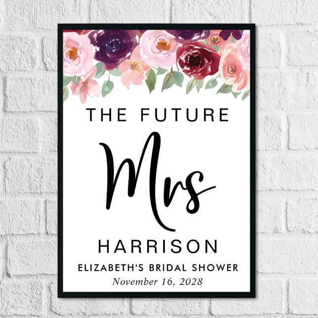 Affiche Future Mrs Bourgogne Fleurs Personnalisées pour la (Créateur téléchargé)