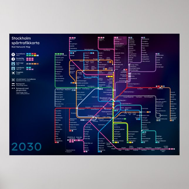 Affiche Future Stockholm Rail Network Map (Devant)