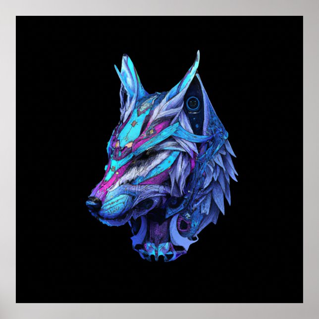 Affiche Futuriste Wolf Imaginaire Steampunk Space Galaxy (Devant)
