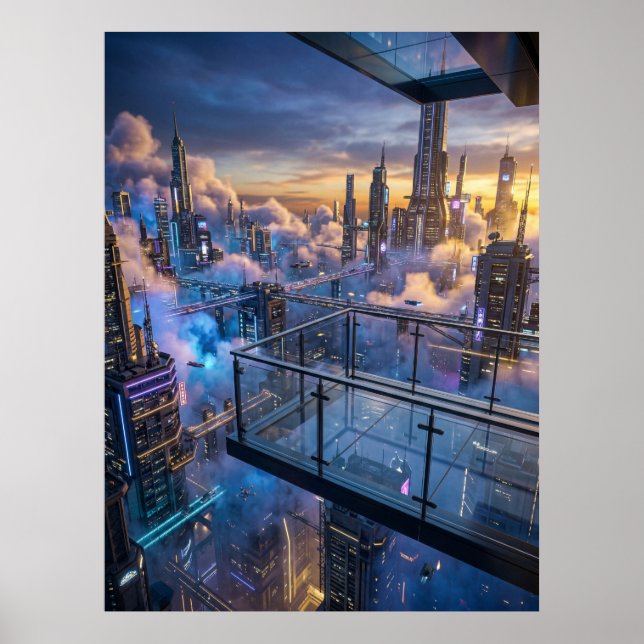 Affiche Futuristic City Sunset Wall Art (Devant)
