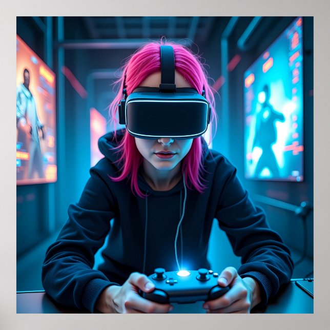 Affiche "Futuristic Cyber Gamer avec AR Visor AI (Devant)