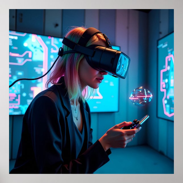 Affiche "Futuristic Cyber Gamer avec AR Visor AI (Devant)