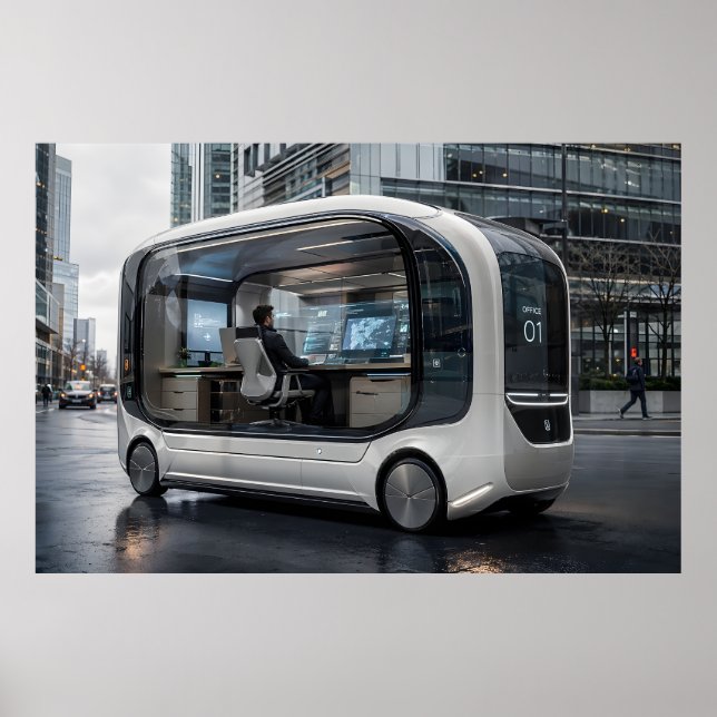 Affiche Futuristic Mobile Office Pod in Urban Nature  (Devant)