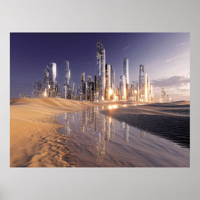 Affiche Futuristic Sci-Fi City Reflected In Desert Sands (Devant)