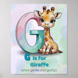 Affiche G est pour Giraffe - Gentl Alphabet Animal Wall Ar