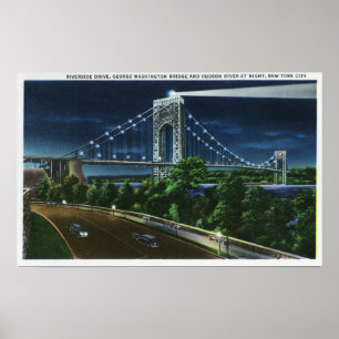 Affiche G. Washington Bridge, Hudson à la nuit