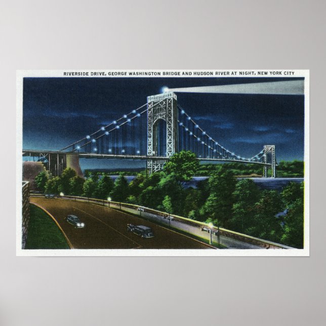 Affiche G. Washington Bridge, Hudson à la nuit (Devant)