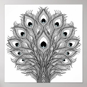 Affiche Gabarit de découpage à plumes de paon pulsatoires