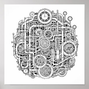 Affiche Gabarit de découpage Steampunk complexe Art linéai